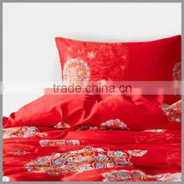 Reactive Printed Bedding Sets /red Base With Several Large Floral Print/panel Screen Printing/duvet Cover and Pillow Covers