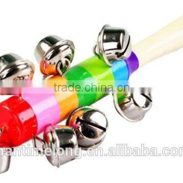Baby Rainbow Toy Kid Pram Crib Handle Wooden Activity Bell Stick Shaker Rattle