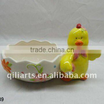 Easter chicken ceramic candy holder