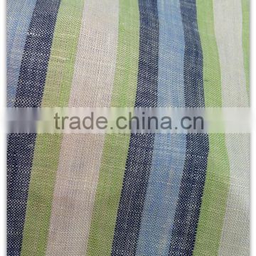 Linen green blue stripe fabric for garment