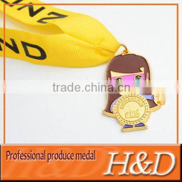 2014 metal emboss torch gold medal with ribbon