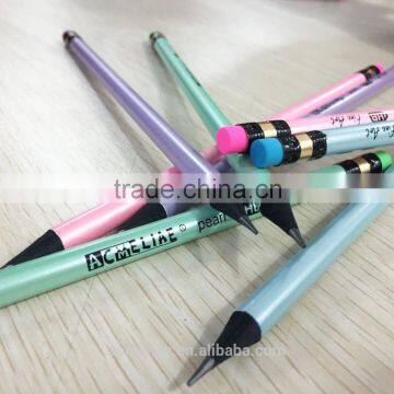 Standard Size Round Shape Pearl Color Coating Body Black Wood HB Pencil Sharpened With Eraser photo-3