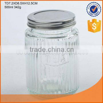 High-capacity round glass storage jar with mental lid