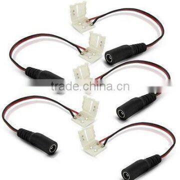 HitLights 8mm (SMD3528) Strip to DC LED Tape Light Strip Connector - 3528 to DC Jack - Single Color Four Pack