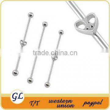 Charm Surgical Steel 14 Gauge Industrial Piercing Barbell With Peace Heart body Jewelry