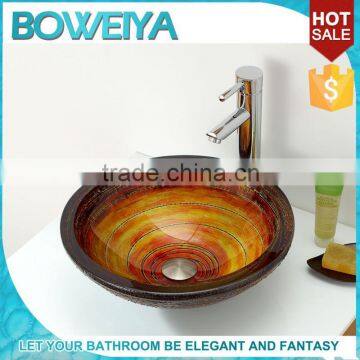 Gold With Brown Striped Tempered Glass Hand Wash Basin Price