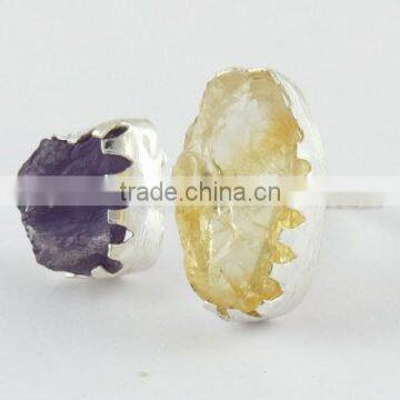 Rough Stone !! Ctrine & Amethyst !! Silver Gold Plated Ring, Handmade Silver Jewelry, Silver Jewelry photo-3