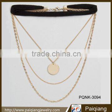 Personalized unique design multirow wide velvet with gold chains coin choker necklace