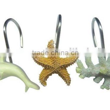 Seashell polyresin shower curtain hooks, hand-painted curtain hooks