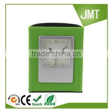 Manufacturer supply promotion gift leather pen holder clock