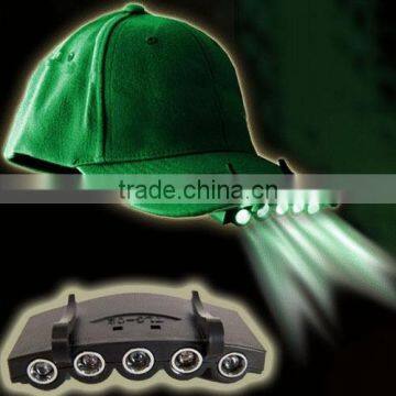 5LEDs Plastic Cap Hat Light 2*CR2032 Battery Powered LED Fishing Light Hat Light Sale Black LED Headlamp for fishing