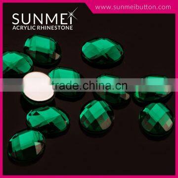 Ellipse Shape Flatback Green Color Plastic Acrylic Gems For Bags Ornament