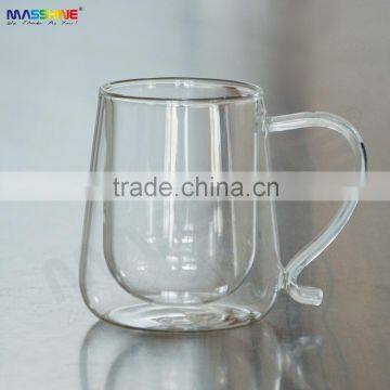 Manufacturer Mouthblown Heat Resistance Borosilicate Double wall Glass Drinkware Glass Cup With Handle