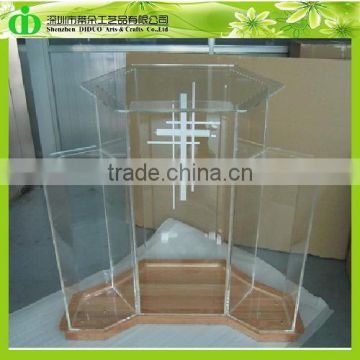 DDL-0003 Wholesale Crystal Clear Acrylic Church Pulpit With Wood Baset, Plexiglass Church Pulpit