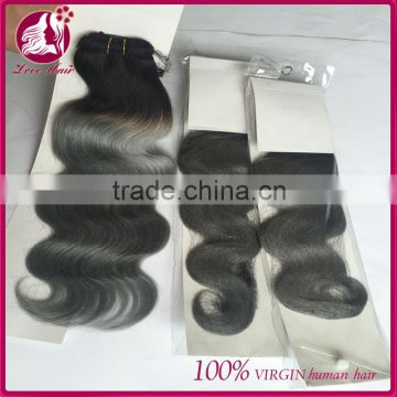 2016 Fashion body wave ombre color hair 1b/silver crochet braids with malaysian human hair