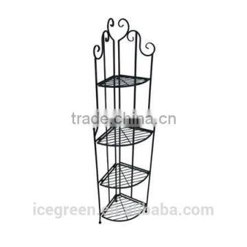 4 Tier Rustic Black Metal Wire Corner Storage Shelves