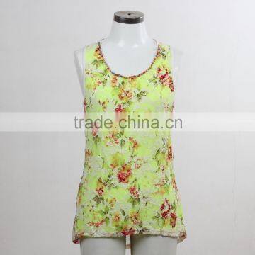 F5S15200 Lace Printed Fashion Tank Top with Necklace for Women