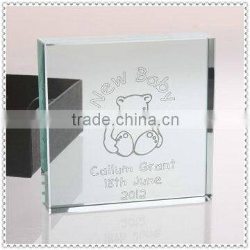 Cheap Engraving Glass Bear Block For New Baby Gifts