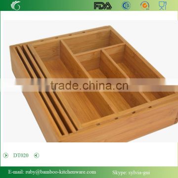 DT020/ Bamboo Drawer Organizer Expendable Bamboo Tray with Adjustable Dividers Eliminate Clutter