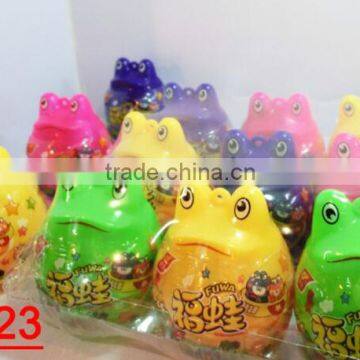 plastic frog shape toy with soft candy jelly bean and nice stickers