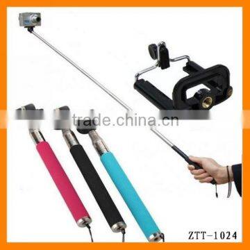 New Design Portable Stainless Steel Extension-type Rotatable Wired Selfie Monopod For Mobile Phone And Camera Wholesale