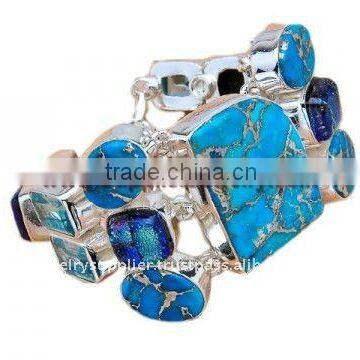 Handcrafted!! Copper Turquoise Dichroic Glass Blue Topaz Jeweller