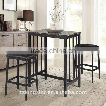 modern design 3piece marble top table bar table metal dining set