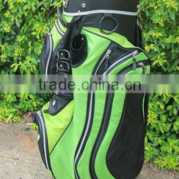 green fabric nylon golf cart bag with putter tube