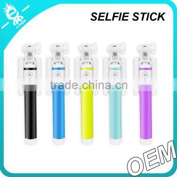 2015 colorful foldable cable wired monopod universal selfie stick locust with cable