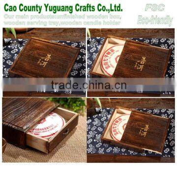 Pu'er Tea cake burn wood box,wooden box sliding lid, tea cakes storage box