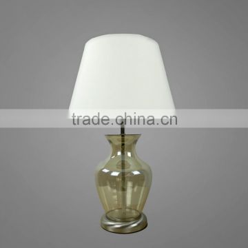 Satin Nickel Metal Base And Glass Body With White Fabric Lampshade Study table lamp Bedside Table Lamp