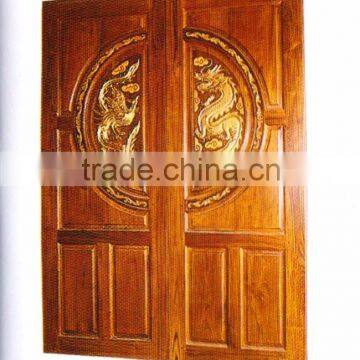 Dragon Wood Engraving Solid Wood Double Door Real Thai Teak Wood Main Door Designs No.6