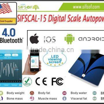 SIFSCAL-15 Digital Scale Auto Power, Measure Body Water, Bluetooth Scale, IOS & Android APP Digital Scale