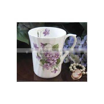 Trumpet Shape Flower Decal Bone China Mug