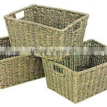 Wholesale Seagrass Storage Shelf Basket with Insert Handles, Set of 3