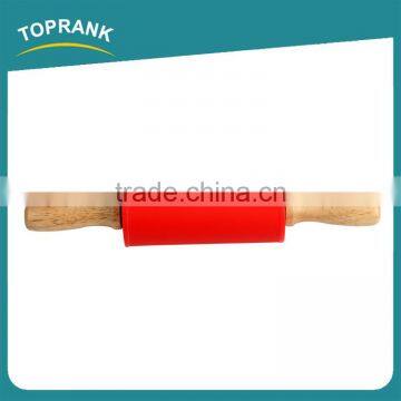 Toprank High Quality Pizza Dough Roller Non-Stick Mini Silicone Noodle Rolling Pin Kids Rolling Pin With Wooden Handle