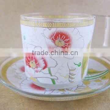 super quality decal glass cup and saucer