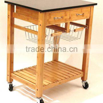 Hot Sale Bamboo Kitchen Trolley Design With Basket and Wheels photo-2