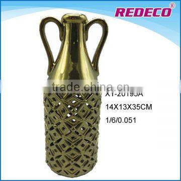 Hot sale electroplate gold porcelain flower vase for decor