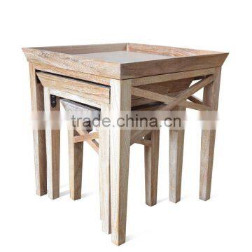 Side Table Stackable Berlin Whitewashed Teak Wood photo-2