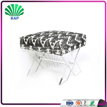 Transparent Acrylic Stool Euro Style Changing Room Ottomans With X-Shape Legs