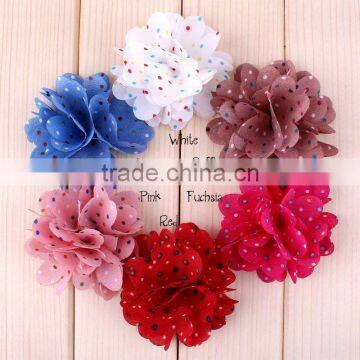 handmade fabric flower clip with dot for kids hair accessories