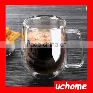 UCHOME Custom Glassware Manufacturer Double Wall Glass Coffe Mug Cup