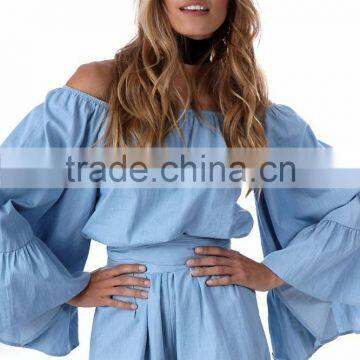 bell sleeve easy fit chambray romper summer beach playsuit