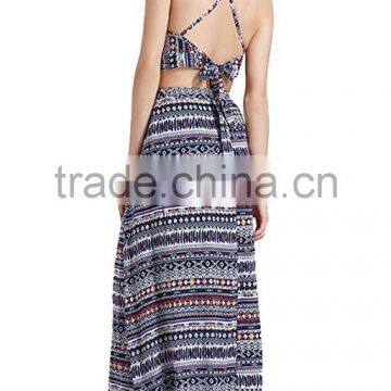 Long Skirt With Kurti and Tops for Sexy Women 2 Pieces Floral Halter Backless Crop Top + Maxi Skirt Set photo-4