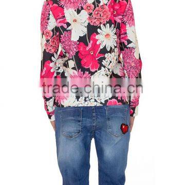 2015 New Fashion Round Neck Floral Printed Long Sleeve Polo Womens T-shirt Wholesale photo-5