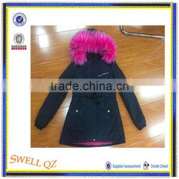 Women winter warm long coat cotton jacket with fur hood stocklots