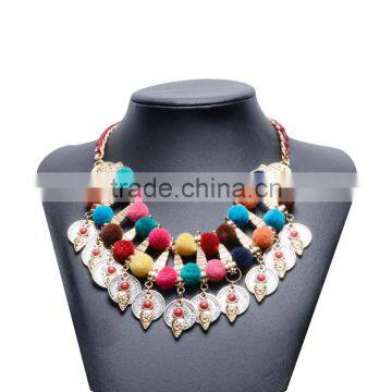 Europe and the United States ethnic hand-woven wool ball necklace big brand fashion multilayer rivet triangle alloy necklace