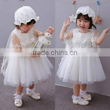 Latest Wholesale Baby Clothes Hot sale cheap baby clothing Children's Boutique sleeveless summer white flower girl dress 2017