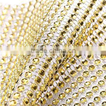 Bling Bling Gold Color Or Various Colors Plastic Rhinestone Mesh Trimming Custom Cut For Decoration Vase Clothing Shoes photo-3